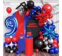 Red Black Blue Balloon Garland Arch Kit, Boys 9th Birthday Decorations, Black Red and Blue Balloons Garland with Number 9 Balloon, Star Foil Balloons for Baby Shower Theme Birthday Party