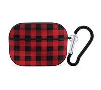 Red Black Buffalo Check Plaid AirPods Pro Case Cover with Keychain Ring PC Hard Shell Protective Case for AirPods Pro 2nd for Women Men Generation Easy Open Full Drop Protection Cover Black-Style