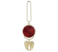 Red Black Buffalo Check Plaid Car Hanging Ornament Rear View Mirror Pendant Lucky Presents Hanging Ornament Funny Car Pendant for Office Auto Home Decoration Golden-Style