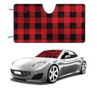 Red Black Buffalo Check Plaid Car Windshield Sun Shade Keep Car Interior Cool 55"x30" Folding Front Window Sun Shade, Heat Shield for SUV, Truck, Blocks UV