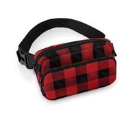 Red Black Buffalo Check Plaid Fanny Pack for Women, Personalized Waist Bag with Multi-Pockets for Men, Belt Bag for Travel, Crossbody Bags with Zipper, Adjustable Bum Bags for Running