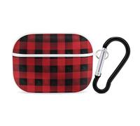 Red Black Buffalo Check Plaid for Airpod Pro Case Cover Hard Shell Full Drop Protection Cover with Keychain Compatible with AirPod Pro 2nd/1st Generation, Front LED Visible,White