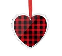 Red Black Buffalo Check Plaid Pattern Clear Crystal Glass Heart Pendant Charm Romantic Crystal Love Pendant Hanging Decoration for DIY Craft Gift for Home Window Car Wedding Party Decor Love Shaped Ha