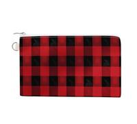 Red Black Buffalo Check Plaid Pattern Coin Purse with Zipper Coin Wallet Coin Pouch Canvas Change Purse Pouch Zero Wallet Coin Bag