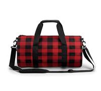 Red Black Buffalo Check Plaid Pattern Gym Bag for Men Women, Sturdy Oxford Cloth Travel Bags with Removable Shoulder Strap, Waterproof Duffel Bag for Fitness, Travel, Yoga