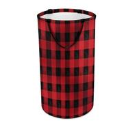 Red Black Buffalo Check Plaid Pattern Laundry Basket with Handles Large Collapsible Laundry Bag Freestanding Waterproof Clothes Hamper Decor Storage of Dirty Clothe for Family Bathroom 86L