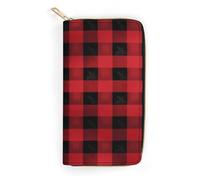 Red Black Buffalo Check Plaid Pattern Leather Wallet, Bifold Stylish Wallets, Credit Card Holder for Passport Covers, Purse Passport Bag for Men Women