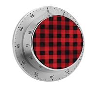 Red Black Buffalo Check Plaid Pattern Mechanical Kitchen Timer for Cooking 60 Min with Magnetic Backing Loud Alarm,Stainless Steel Wind Up Countdown Timer Cute Egg Timers for Cooking Studying Gaming