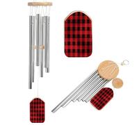 Red Black Buffalo Check Plaid Pattern Memorial Wind Chimes for Loss of Loved One - Wooden Sympathy Windchimes for Outside - Small Bamboo Windchimes Outdoors - Condolence Remembrance Gift (50CM)