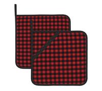 Red Black Buffalo Check Plaid Pattern Print Pot Holders Sets – Heat Resistant Potholders, 2-Pack Kitchen Oven Mitts for Baking, BBQ, Microwave