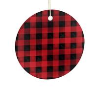 Red Black Buffalo Check Plaid Pattern Round Ceramic Pendant Hanging Festival Ornament, Personalized Double Sided Ceramic Home Decor, Lightweight Durable Hanging Ornament Gift for Home, Party, Women Me