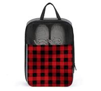 Red Black Buffalo Check Plaid Pattern Shoe Bag Waterproof & Breathable Shoe Pouch for Travel, Portable Carry Case for Sports Sneakers, Gym, Vacation