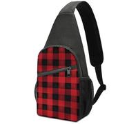 Red Black Buffalo Check Plaid Pattern Sling Bag for Men Women, Hands-Free Crossbody Bag, Casual Chest Bag for Running, Hiking, Travel