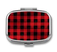 Red Black Buffalo Check Plaid Pill Box Travel Pill Organizer 2 Compartment Weekly Pill Case with Mirror A Day Medicine Container Medicine Organizer for Purse, Pocket, Or Wallet