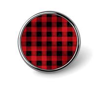 Red Black Buffalo Check Plaid Round Badge Cute Enamel Lapel Pin Brooches Button Pin Personalized Clothing Decoration Unisex Badge Holder Hats Bags Shirts Decor