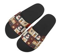 Red & Black Buffalo Plaid Novelty Slide Sandals for Women, Comfotable Open Toe Non Slip Single Band Slide Sandals