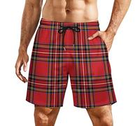 Red Black Buffalo Scottish Tartan Plaid Checkered Men's Swim Trunks Boardshorts with Compression Liner Shorts For Surfing Beach Swimsuit