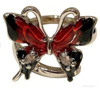 Red Black Butterfly Ring for Women Enamel Adjustable Statement Ring Shiny Silver-Plated Animal Wing Jewelry with Crystal for Daily Outfits for Fashion Statement Love Promise Costume Finger Party Jewel