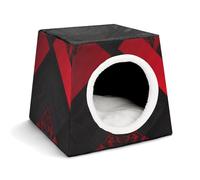 Red Black Cat Bed for Indoor Cats - Foldable Cat & Dog House with Removable Cozy Cushion, Waterproof Oxford Washable Pet House for Small Pets 13.8" X 13.8" X 11.8"