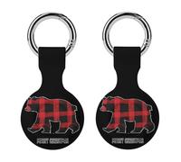 Red Black Christmas Bear Compatible for AirTag Holder with Keychain Silicone Protective Case Cover 2PCS