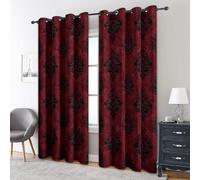 Red Black Damask Curtains Blackout, 46x72 Inch 2 Panels - Vintage Floral Gothic Pattern Black Out Curtains, Home Decor, 72 Drop Eyelet Window Drapes for Bedroom, Living Room A&BI183