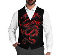 Red Black Dragon Funny Four Button Suit Vest Formal Suit Vest Slim Fit Business Dress Waistcoat For Men L