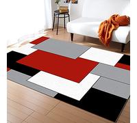 Red Black Geometric Area Rugs Indoor Non-Slip Rectangle Rug 2x3 ft, Abstract Color Block Red Black Gray Rug Rubber Backing Floor Mats Contemporary Home Decor Carpet for Entryway Living Room