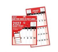 Red & Black Giant Print Month To View Planner 2027 | Large Monthly Wall Planner Calendar | 28.5 X 28.5cm | Easy-Read Print | Home Office School Organiser Pack Of 1