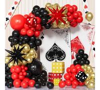 Red Black Gold Balloon Arch Kit,99 Pcs Casino Theme Balloon Arch Garland Kit with Dice Star Foil Balloons for Women Men Casino Night Las Vegas Theme Birthday Party Decorations