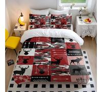 Red Black Gray White Patchwork Duvet Cover Set, Forest Deer and Bear Print, 3 Piece Bedding Set for Home Decor (05,King 240x220cm+65x65cm*2)