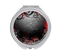 Red Black Grey Floral Leaf Swirl Abstract Background Folding Make Up Mirror, Compact 2X/1X Magnification Mirror, Women Portable Travel Makeup Mirror 2.4 x 2.4 inch