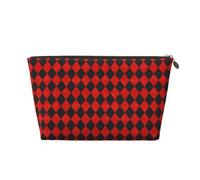 Red Black Harlequin Print Makeup Bag, Cosmetic Travel Toiletry Bag for Women, Cute Leather Makeup Pouch Organizer