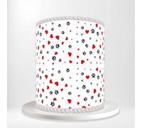 Red Black Hearts Dog Paw Animal Pet Love Cute Wrap Around Print A4 Edible Paper Icing Sheet Cake Topper Side Ribbon Border Decor for Personalised Themed Decorations