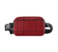 Red Black Houndstooth Stylish Waist Pack Crossbody Bag for Women Men Teens Water Resistant Sling Chest Bag with Adjustable Strap for Travel Vacation Running, Red Black Houndstooth, One Size