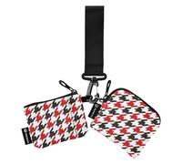 Red Black Houndstooth Women's Change Wallet Card Cases Slim Detachable Money Organizers with Zipper Pocket for Women Men 2 Pcs, Red Black Houndstooth, One Size
