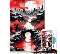Red Black Japan Style Jigsaw Puzzle for Adults 1000 Pieces Memory Boost Group Play Pattern Assembly Xmas Surprise (50x75cm)