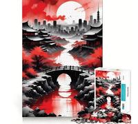 Red Black Japan Style Puzzles for Adults 1000 Puzzles Strengthen Memory Anxiety Relief Smooth Edge Warm Surprise (38x52cm)