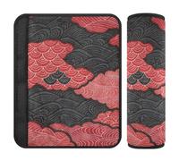 Red Black Japanese Zephyr Cherry Blossom Waves 2 Pack seat Belt Padded Cover Release Stress to Your Neck and Shoulders for Sedan forro para cinturon de seguridad