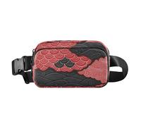 Red Black Japanese Zephyr Cherry Blossom Waves Fashionable Waist Bag Fanny Pack for Men Women Mini Crossbody Belt Bag with Adjustable Strap for Cycling Hiking Gym