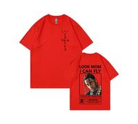 (Red [Black Label], XXL) Summer Mens Short Sleeve T-Shirts Ins Kanye Travis Scott Simple Print American Style Short Sleeve