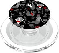 red black mermaids pattern print cute trendy sea ocean fish PopSockets PopGrip for MagSafe