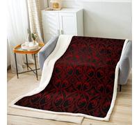 Red Black Ombre Gothic Plush Bed Blanket Twin 60"X80" Vintage Goth Floral Damask Throw Blanket Antique Victorian Baroque Sherpa Blanket Hotel Luxury Fuzzy Blanket Bohemian Exotic for Couch Sofa