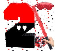 Red & Black Pinata, Number 2 Birthday Pinata with 16 Inch Piñata Stick Blindfold Confetti for 2nd Kids Boys Girls Birthday Decorations Party Supplies, 16″ x 11″ x 3″(2nd)