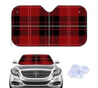 Red Black Plaid Car Windscreen Cover Sunshades, Frost Windscreen Cover Winter, Car Accessories Frost Shield Gifts for Men Protector Screen for Suv Van(145× 80 cm)