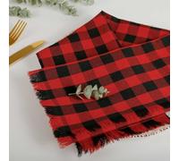 Red Black Plaid Cloth Napkins with Fringe Set of 8, Buffalo Checkered Cotton Napkins Washable, Oversized Gingham Napkins, Christmas Dinner Napkins for Wedding, Parties, Thanksgiving, Dinner Decor