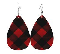 red black plaid earrings for women double sided teardrop leather earrings lightweight dangle earrings for women ear accessories fashion jewelry birthday gift