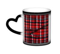 Red & Black Plaid Print Thermal Color Changing Mug, Ceramic Coffee Cup, Magic Mug for Home Office Cafe