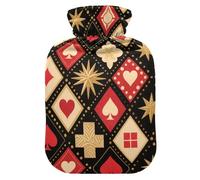 Red Black Poker Board Grid hot Waterbottle with Soft Cover, 1L hot Water Bag for Hot and Cold Therapies