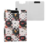 Red Black Racing Checkered Flag Foldable Clipboards Double Clips Pen Holder Clip Board with Hard Cover Clipboard Folio Binder Stationery Accessories