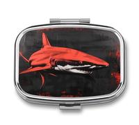 Red Black Shark pilldispenser 2-Compartment Portable Travel Square PillCase Daily with Store Vitamins Pocket Medicine Organizer for Office Home Fish Oil
